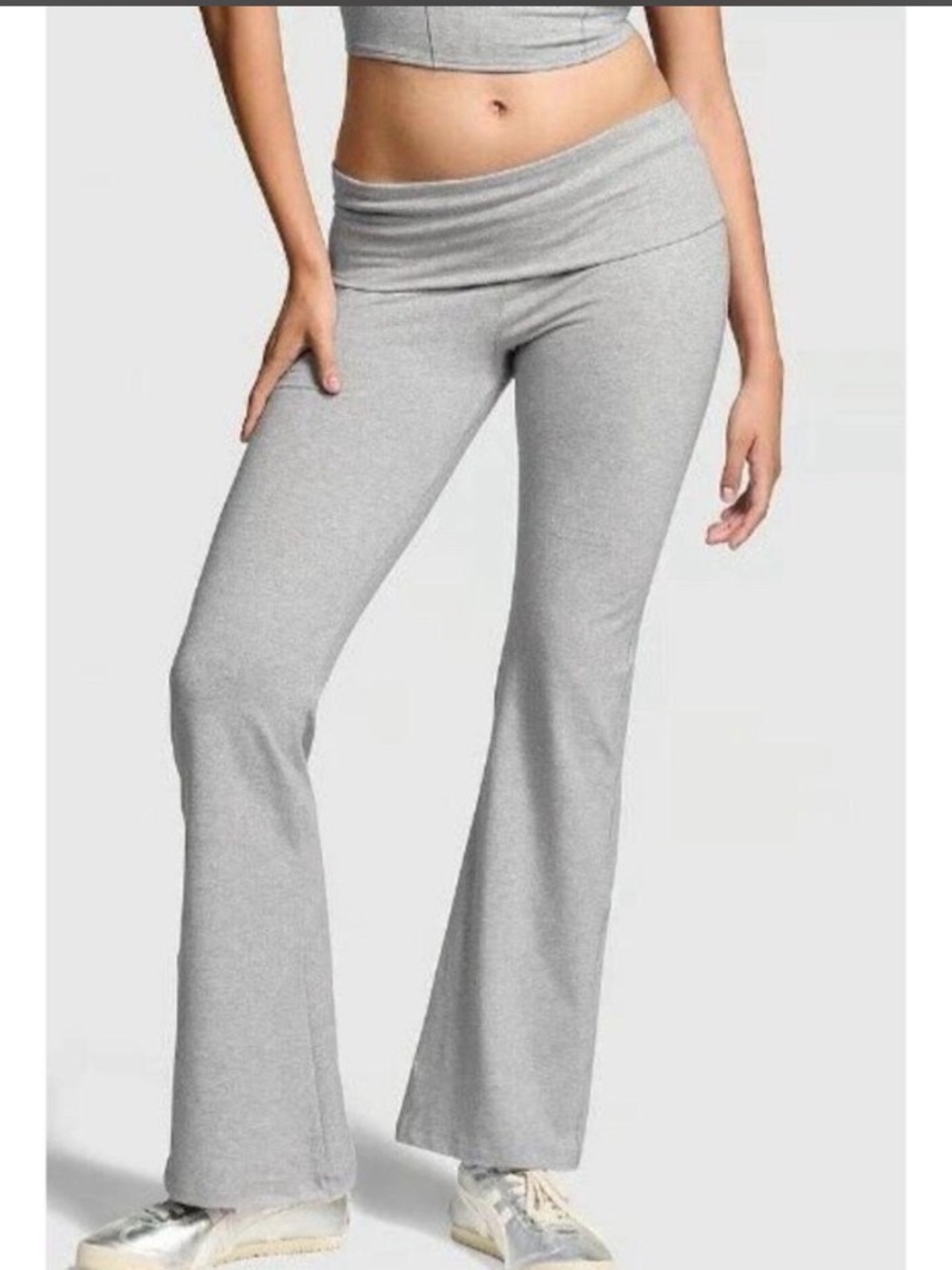 Victoria’s Secret Pink LARGE Light Gray Fold-Over Waist Flare Lounge Pants